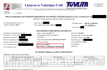 Informacija apie ridą TA korteleje
