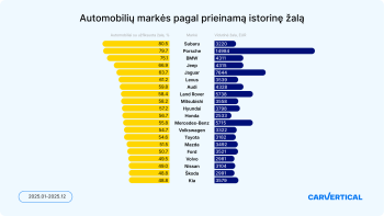 Automobilių markės pagal prieinamą istorinę žalą