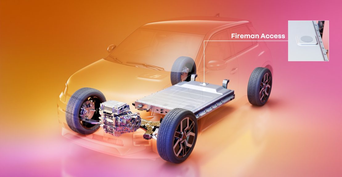 „Fireman Access“ sistemos vieta elektromobilio baterijoje, Renault nuotr.